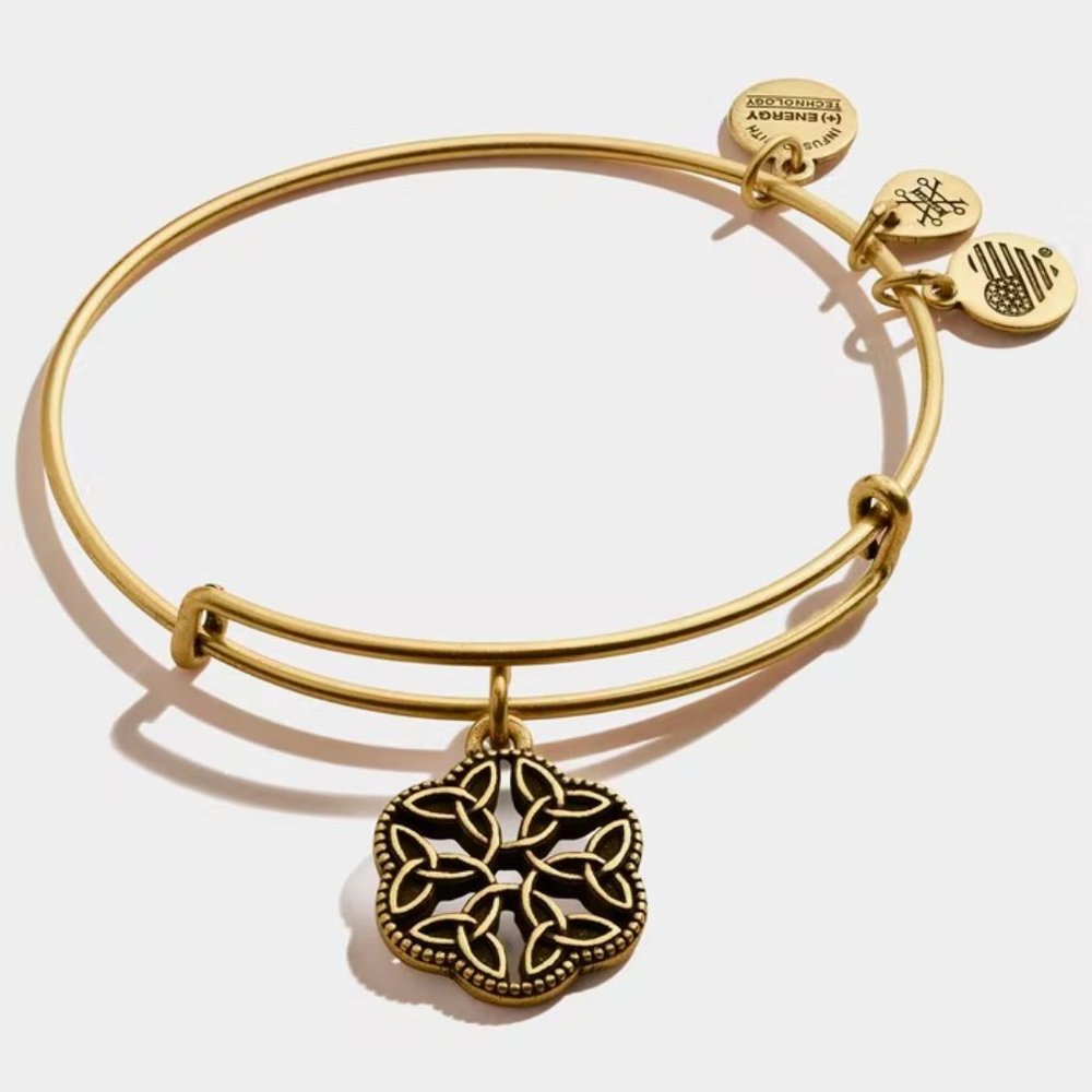 🆕 Alex & Ani Endless Knot Charm Bangle Gold Tone Bracelet NWT Wear for W…